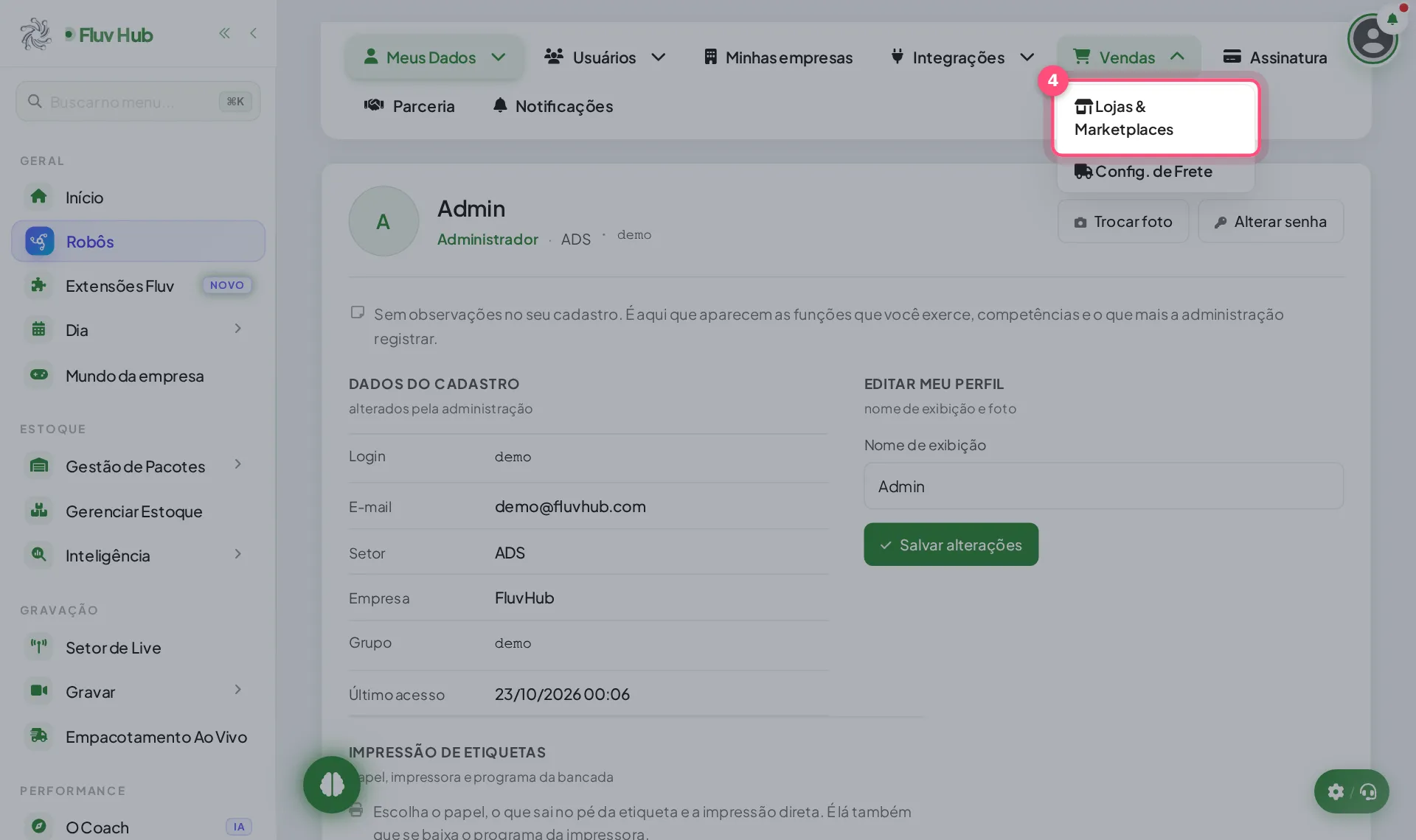 Passo 4: Clique em Lojas & Marketplaces