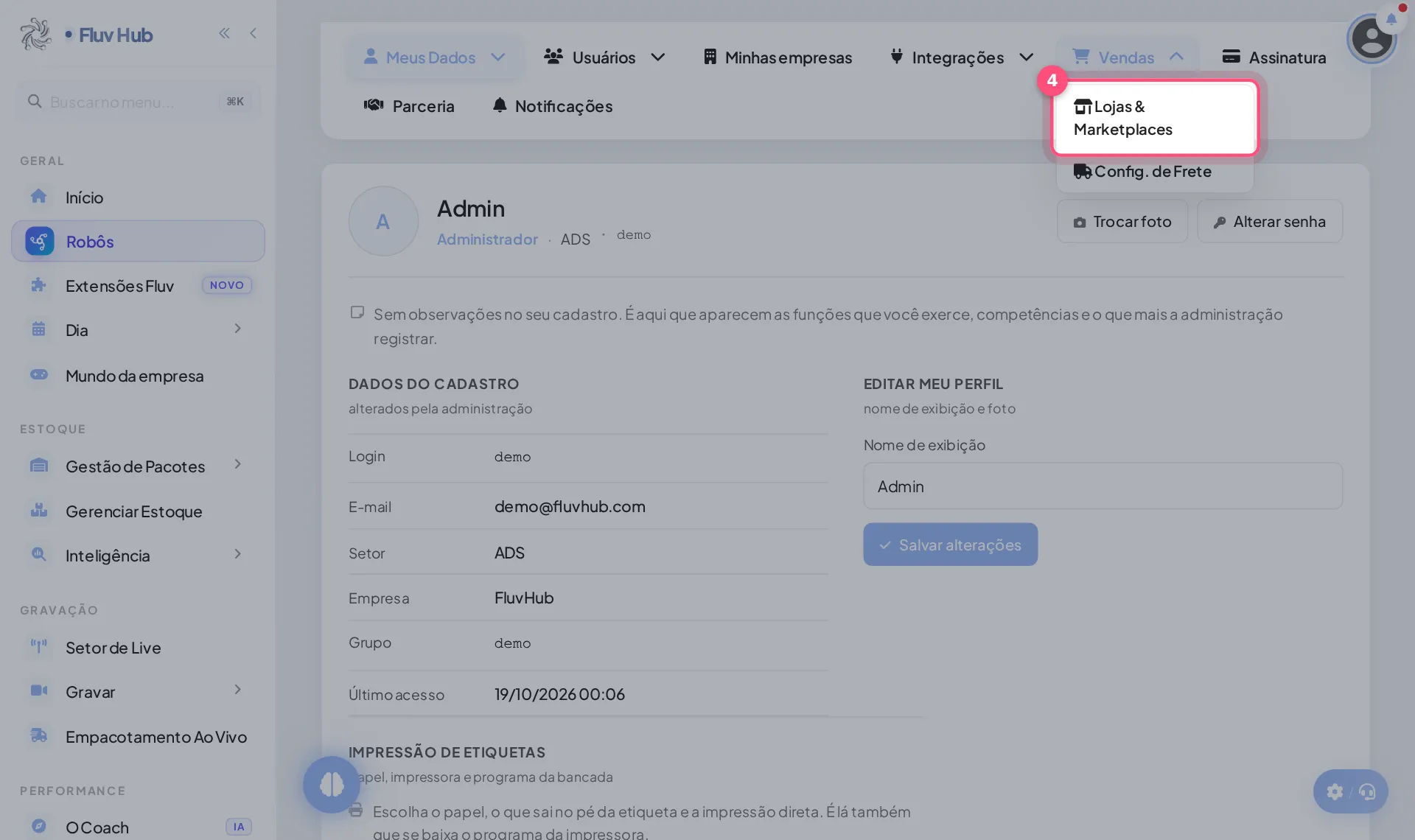 Passo 4: Clique em Lojas & Marketplaces