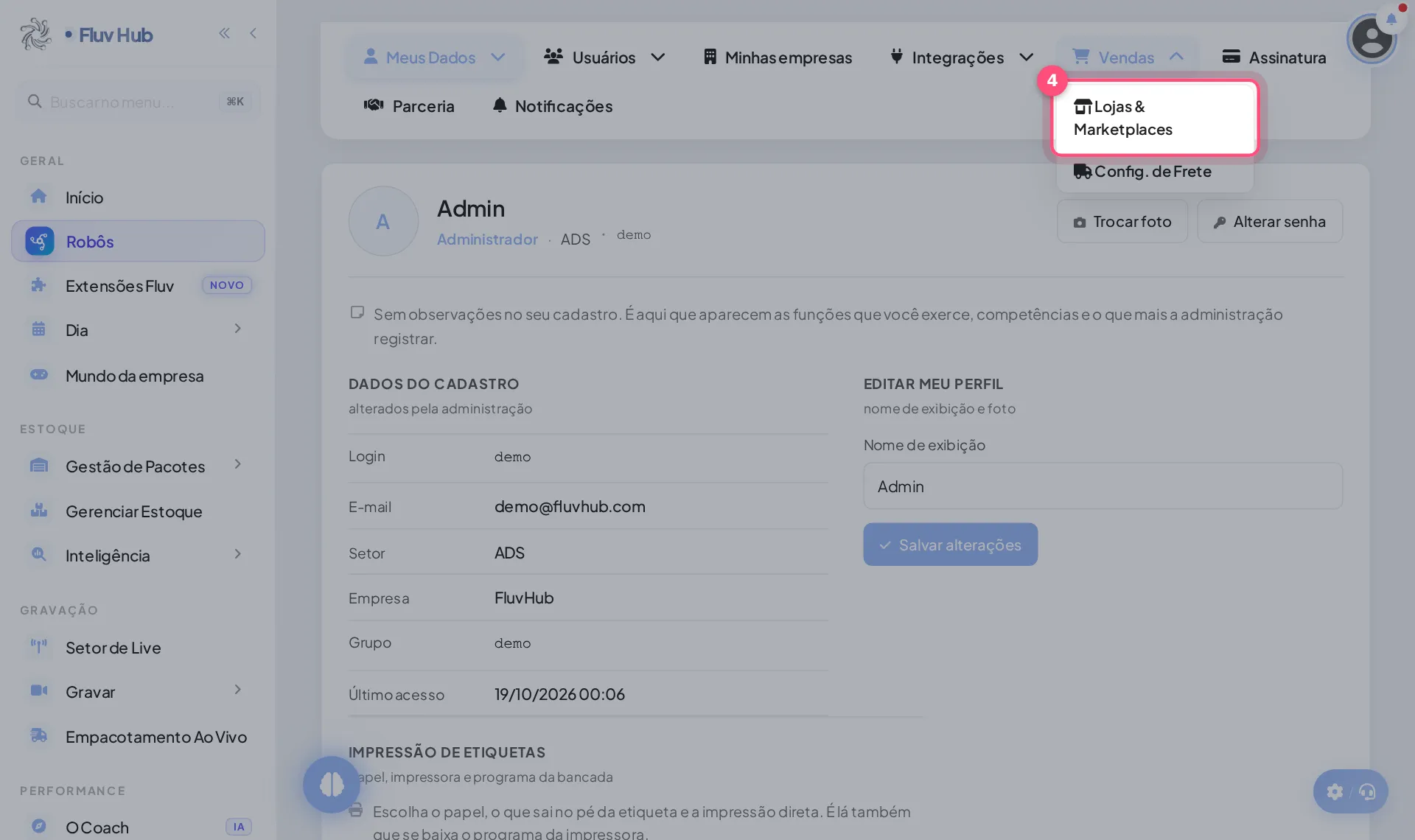Passo 4: Clique em Lojas & Marketplaces
