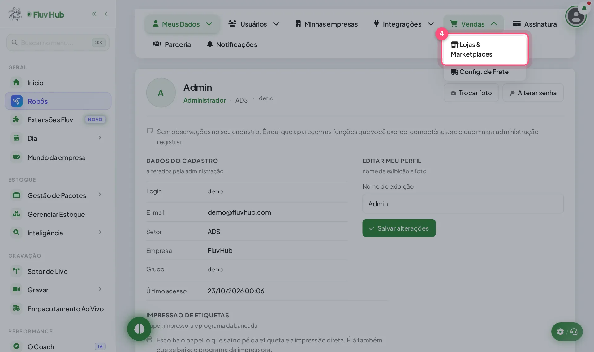 Passo 4: Clique em Lojas & Marketplaces
