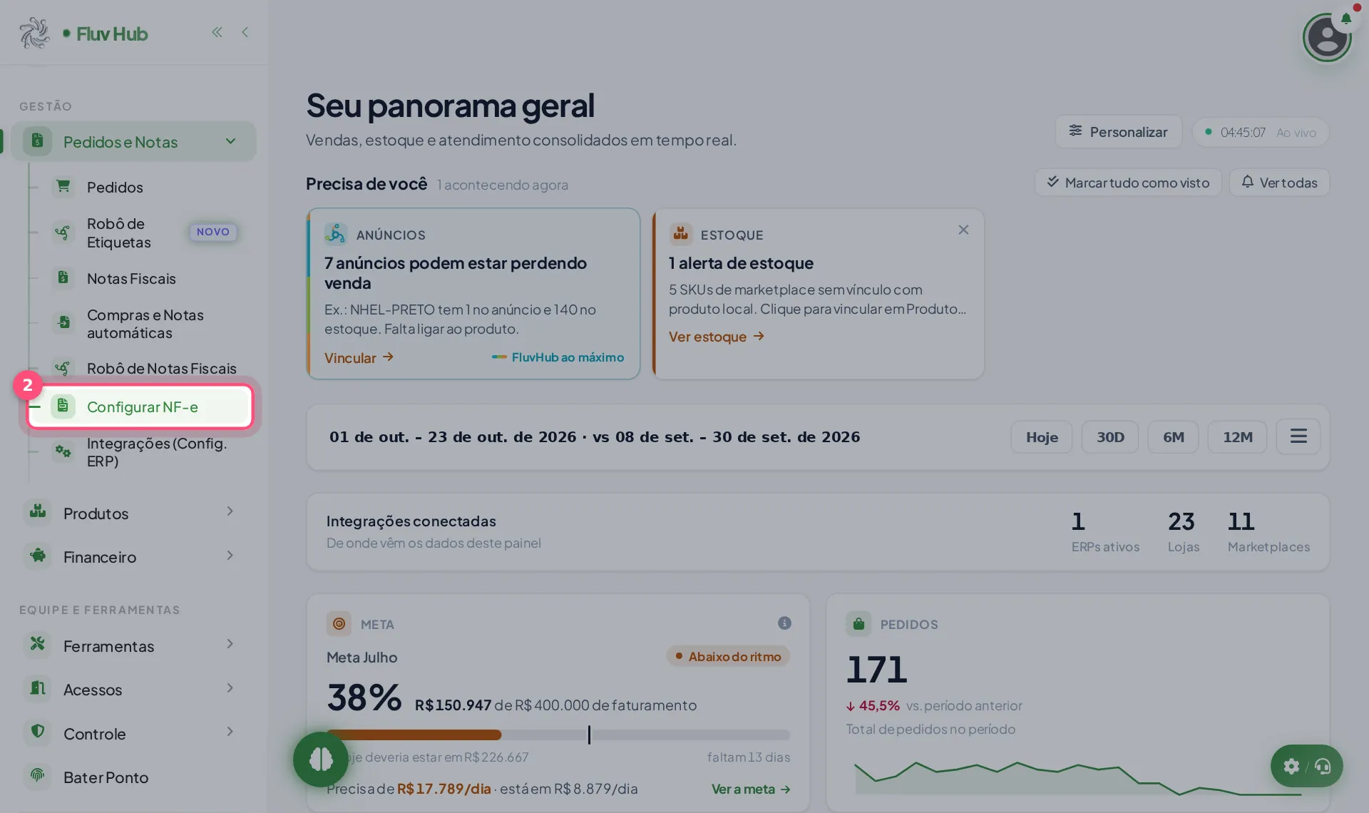 Passo 2: Clique em Configurar NF-e no menu