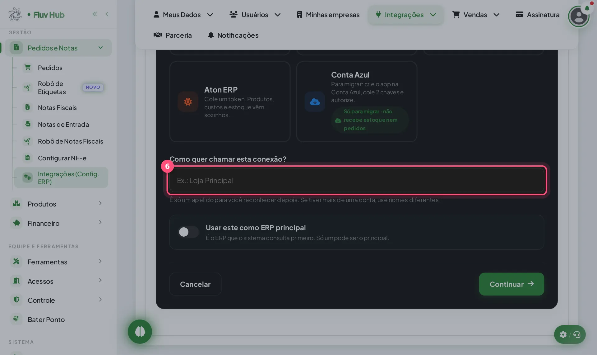 Passo 6: Digite um apelido em Como quer chamar esta conexão?