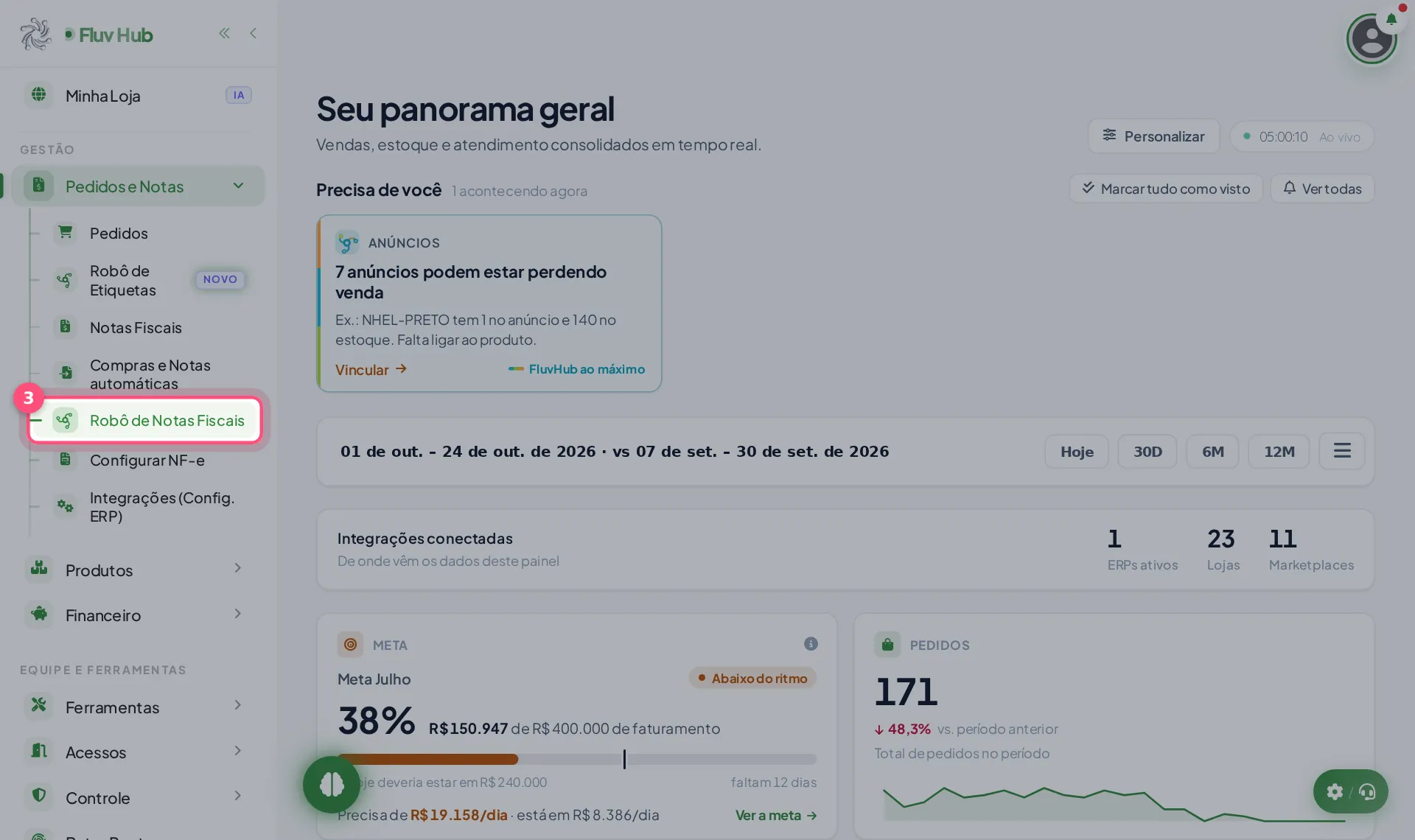 Passo 3: Clique em Robô de Notas Fiscais no menu
